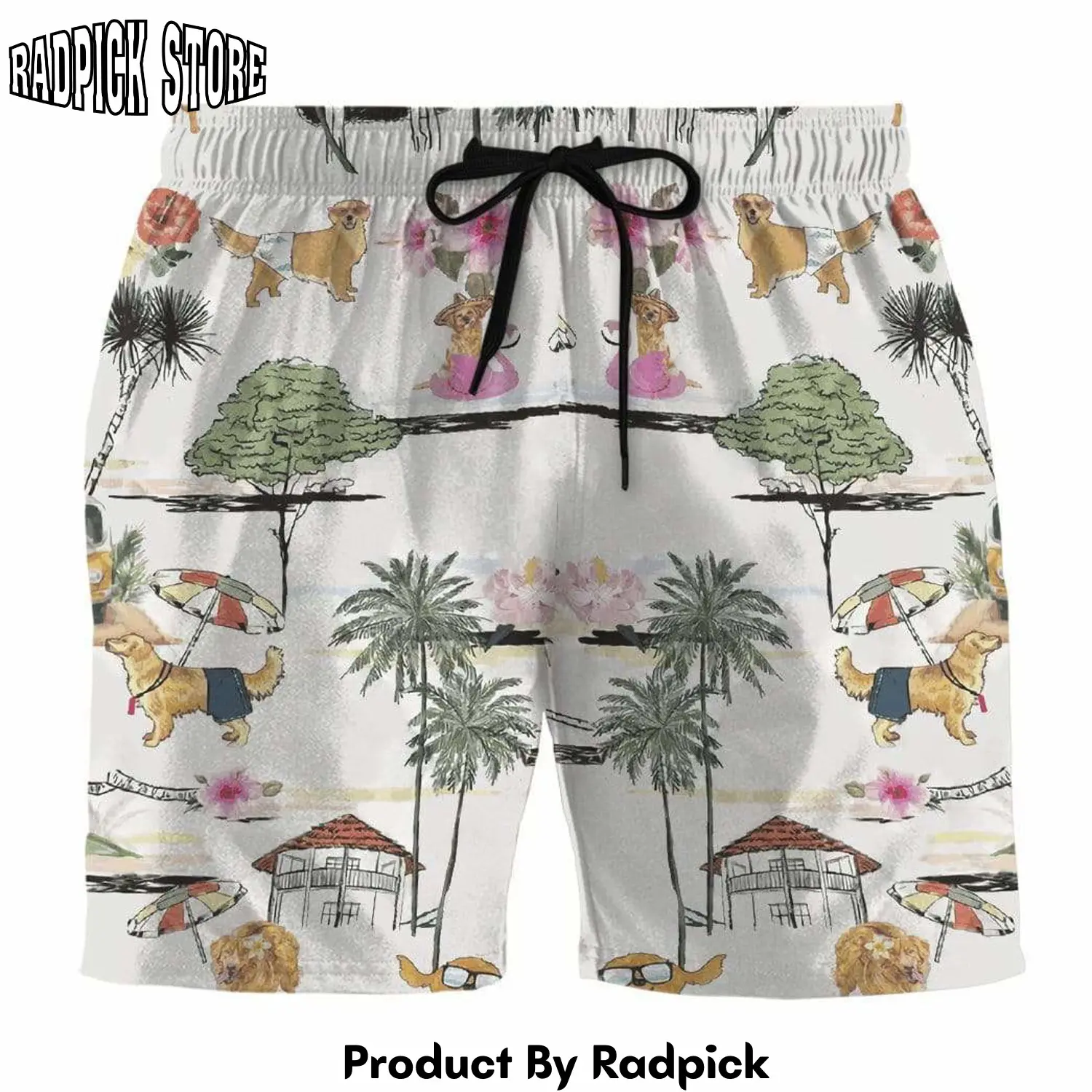 Radpick 3d golden retriever hawaii beach retro custom summer beach shorts swim trunks rp631481
